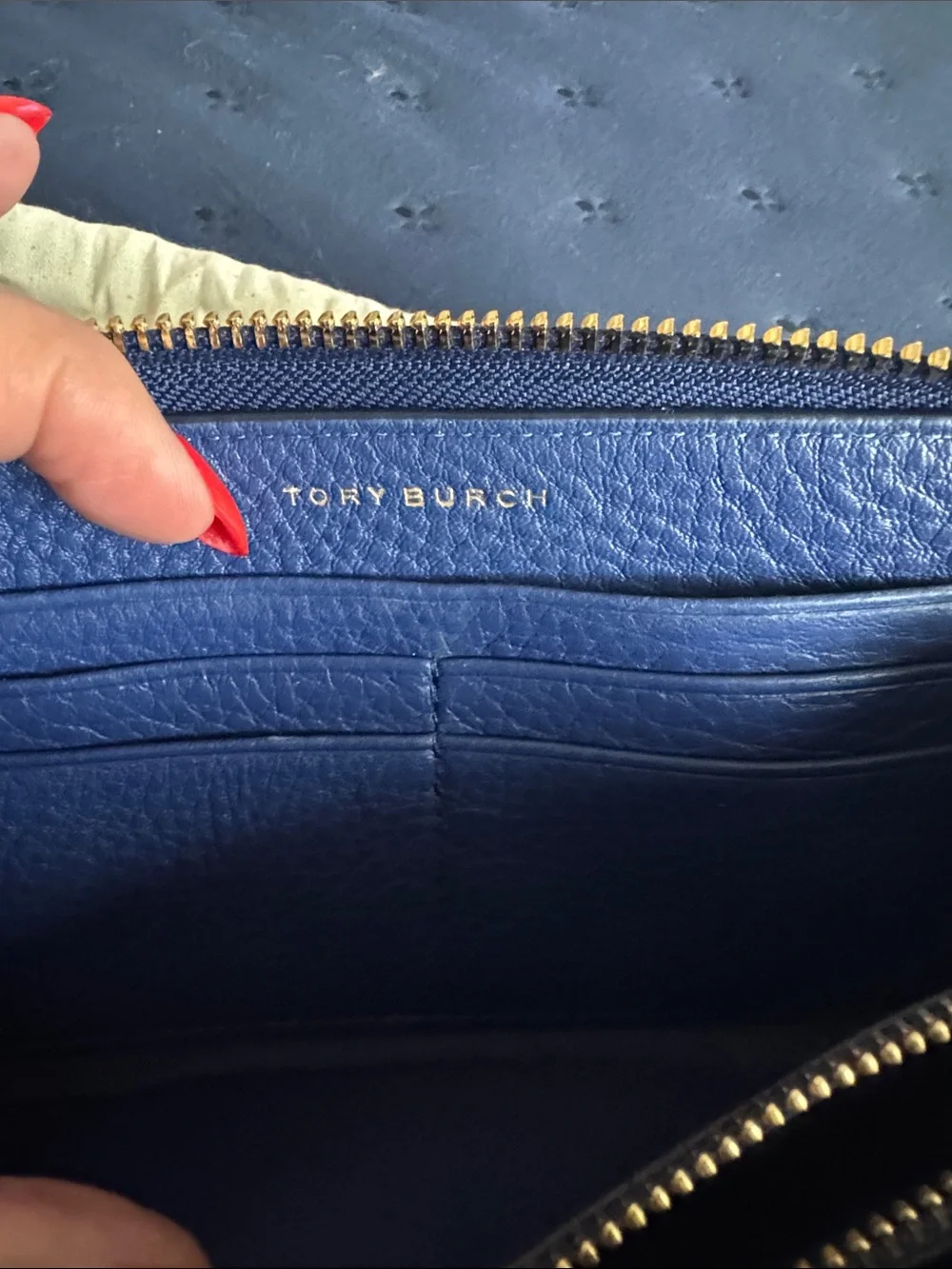 Tory Burch Deep Blue Zip-Around Leather Wallet